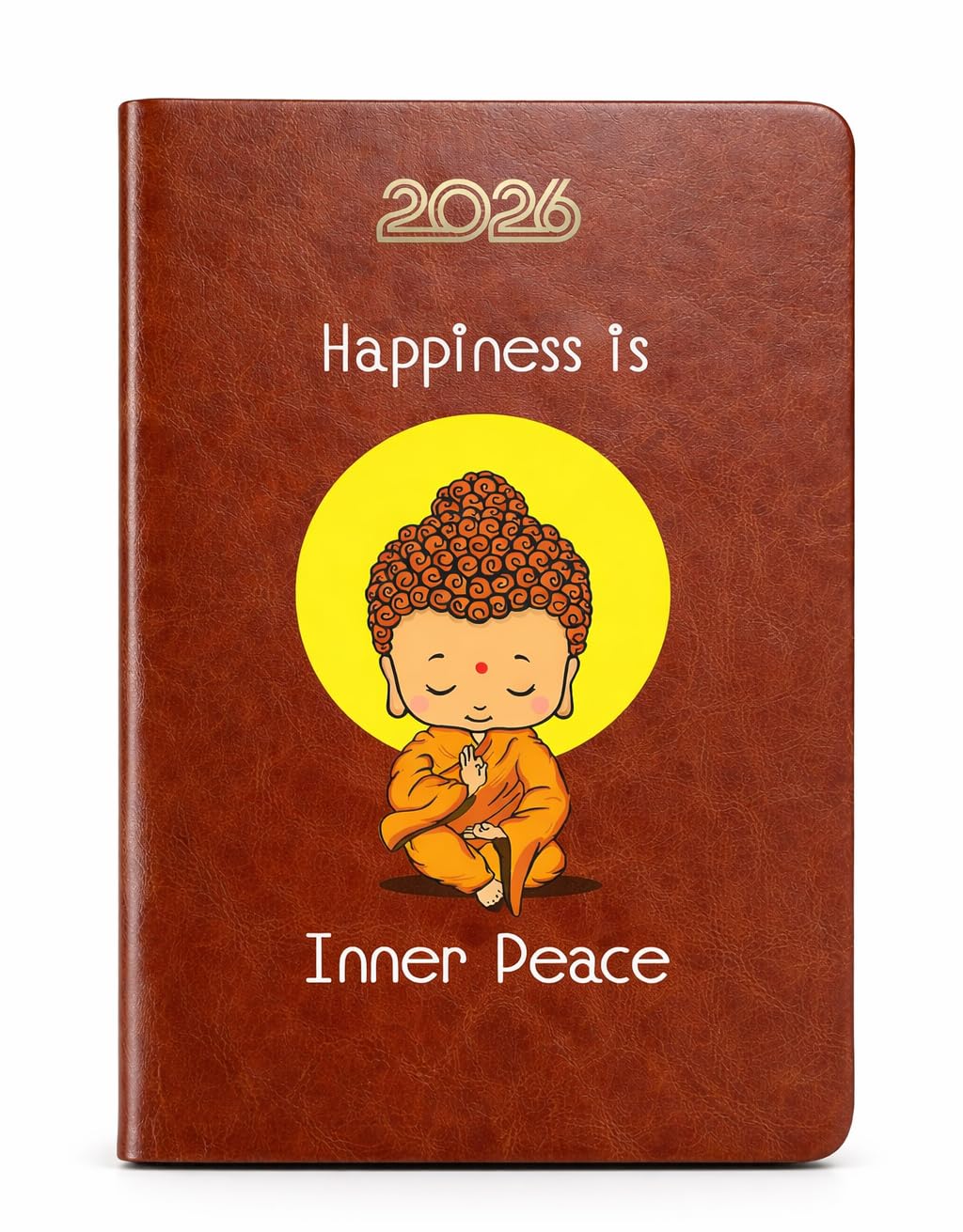 Castleore Inner Peace Printed coloured PU Foam Padded Leather Cover A5 Size 8.3 inch x 6 inch Premium Paper Quality Executive New Year Diary 2026 Daily Monthly Planner with Dates (Inner peace brown 2026) (Inner Peace Brown 2026)
