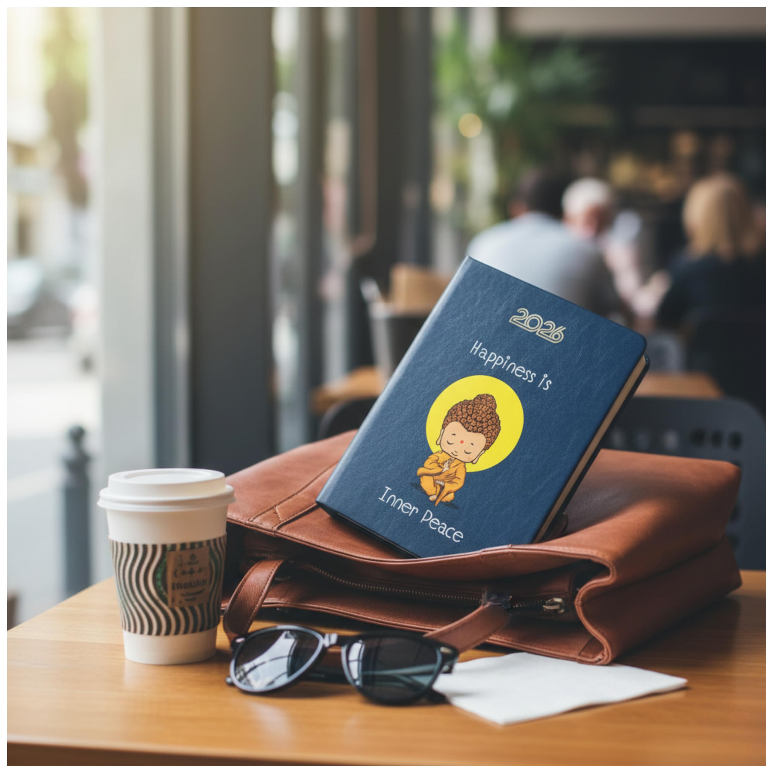 Castleore Inner Peace Printed coloured PU Foam Padded Leather Cover A5 Size 8.3 inch x 6 inch Premium Paper Quality Executive New Year Diary 2026 Daily Monthly Planner with Dates (Inner Peace blue 2026) (Inner Peace Blue 2025)