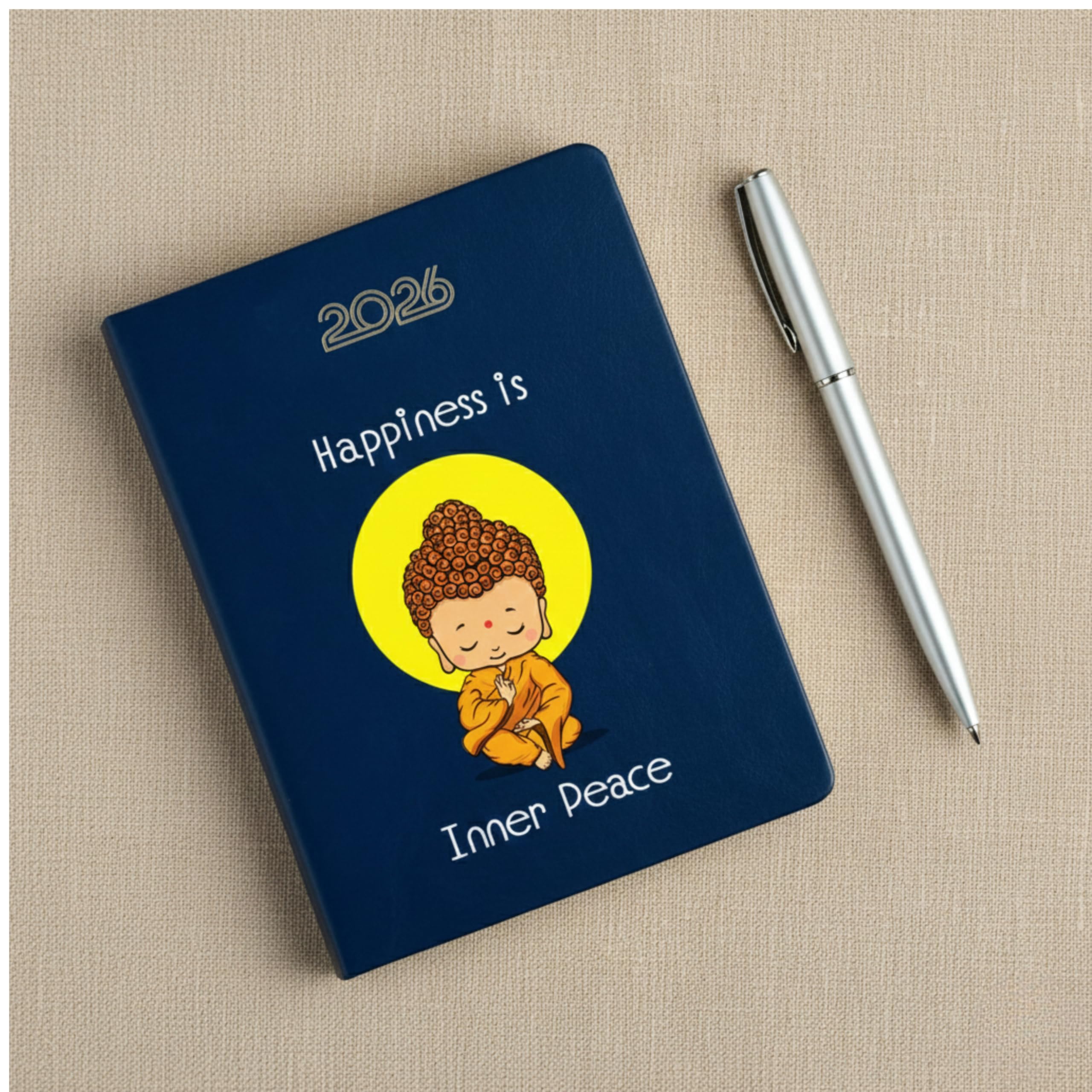 Castleore Inner Peace Printed coloured PU Foam Padded Leather Cover A5 Size 8.3 inch x 6 inch Premium Paper Quality Executive New Year Diary 2026 Daily Monthly Planner with Dates (Inner Peace blue 2026) (Inner Peace Blue 2025)