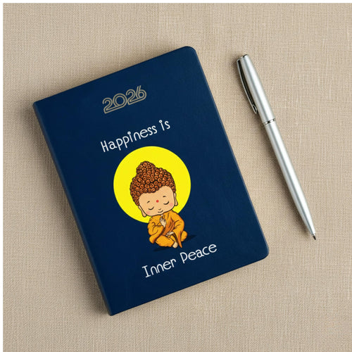 Castleore Inner Peace Printed coloured PU Foam Padded Leather Cover A5 Size 8.3 inch x 6 inch Premium Paper Quality Executive New Year Diary 2026 Daily Monthly Planner with Dates (Inner Peace blue 2026) (Inner Peace Blue 2025)
